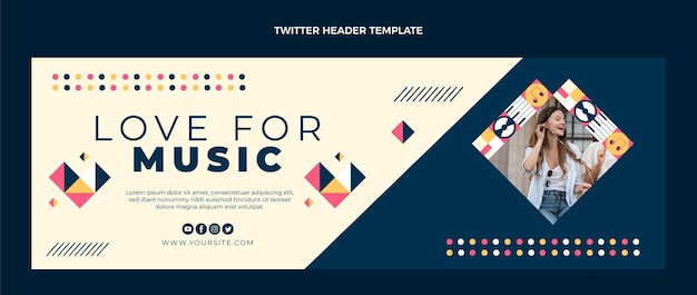 Бесплатное векторное изображение Плоский дизайн мозаики музыкального заголовка twitter