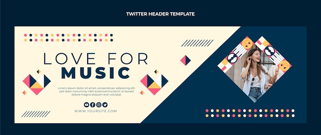 無料ベクター モザイク音楽のtwitterヘッダーのフラットデザイン
