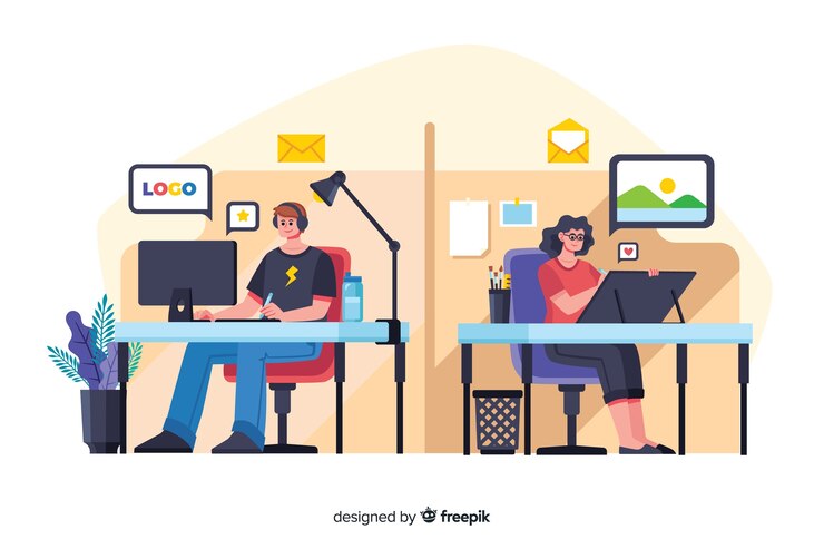 Free Vector flat design office workers sitting at desks