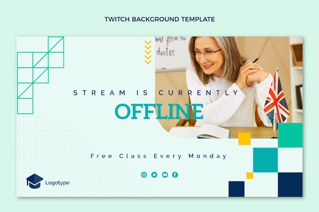 Free vector flat design offline english lessons twitch background