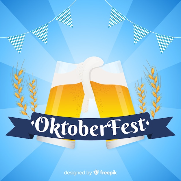 Flat design oktoberfest background with beer