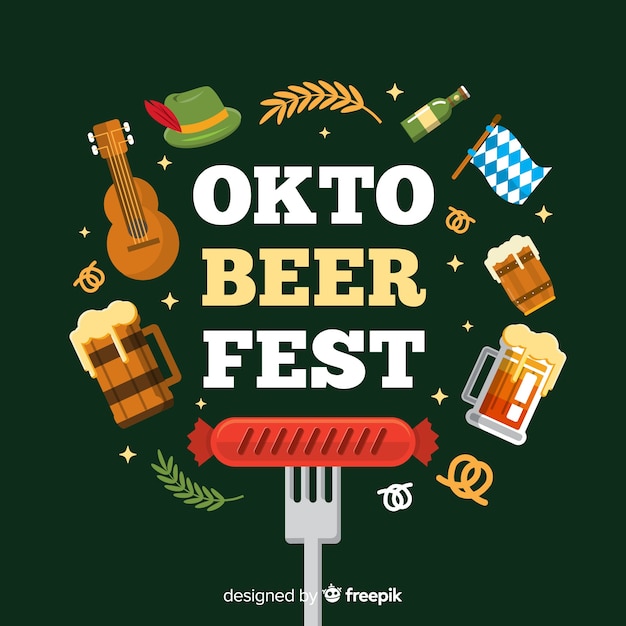 Vettore gratuito design piatto sfondo più oktoberfest con elementi