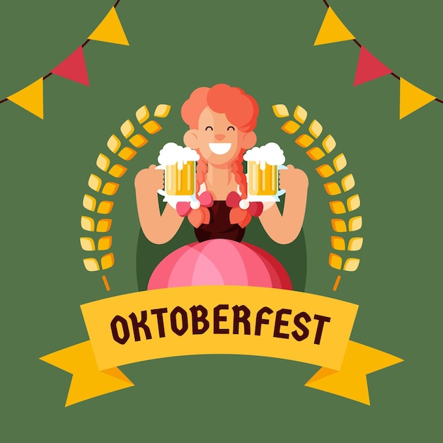 Design piatto sfondo più oktoberfest con donna