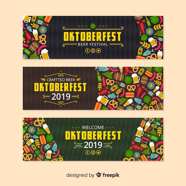 Free vector flat design oktoberfest banners template