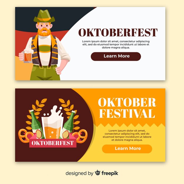 Flat design oktoberfest banners template