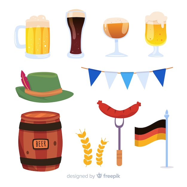 Free vector flat design oktoberfest element collection