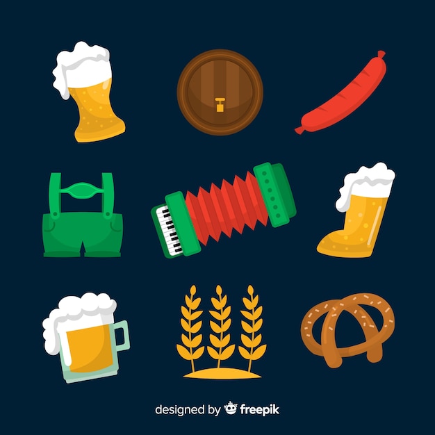 Flat design oktoberfest element collection