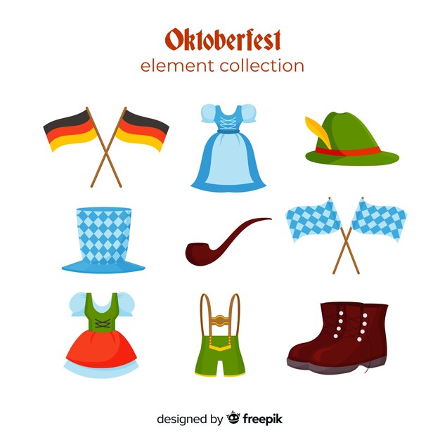 Flat design oktoberfest element collection