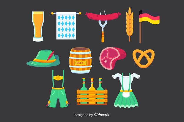 Flat design oktoberfest element collection