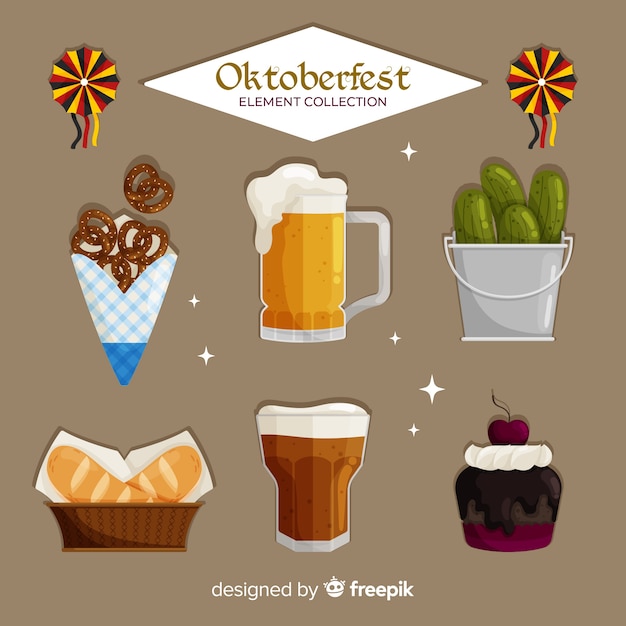 Free vector flat design oktoberfest element collection