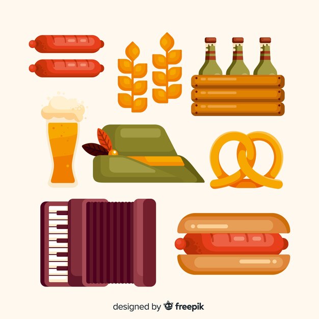 Flat design oktoberfest element collection