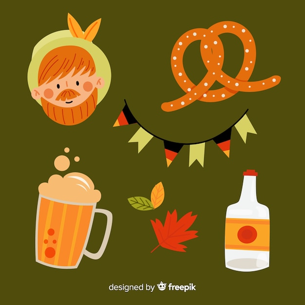 Free vector flat design oktoberfest element collection