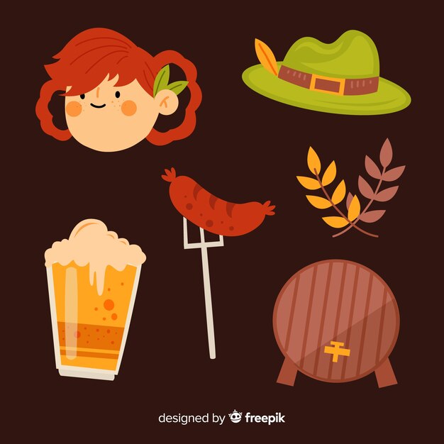 Flat design oktoberfest element collection