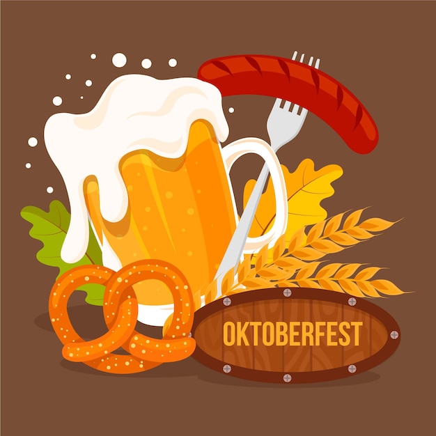 Плоский дизайн Октоберфест еды и пива
