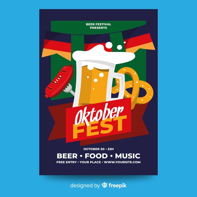 Flat design oktoberfest poster template