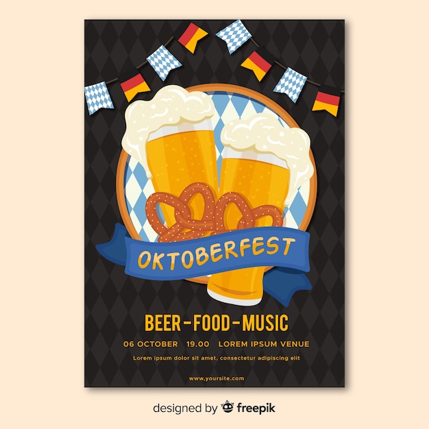 Vettore gratuito modello di manifesto più oktoberfest design piatto