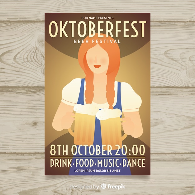 Flat design oktoberfest poster template