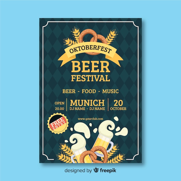 Vettore gratuito modello di manifesto più oktoberfest design piatto