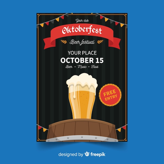 Flat design oktoberfest poster template