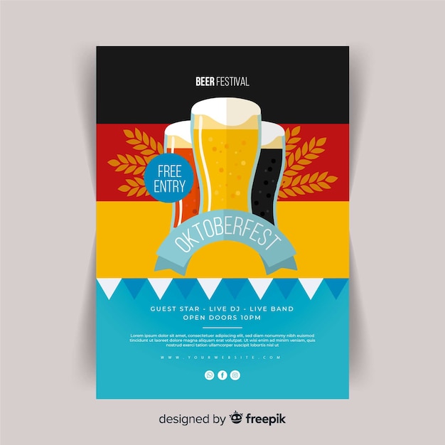 Free vector flat design oktoberfest poster template