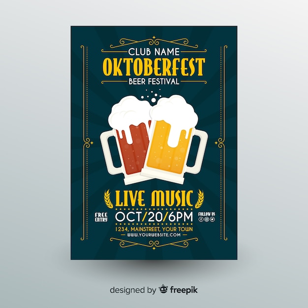 Flat design oktoberfest poster template