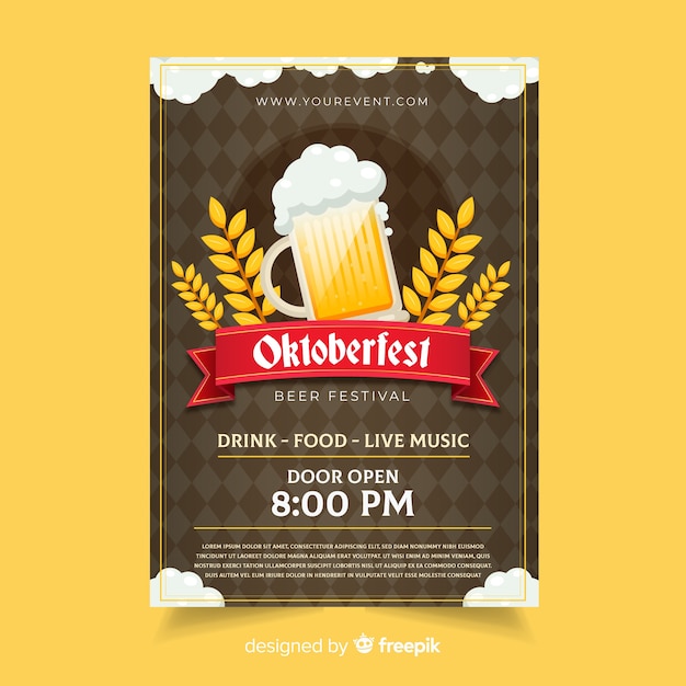 Flat design oktoberfest poster template