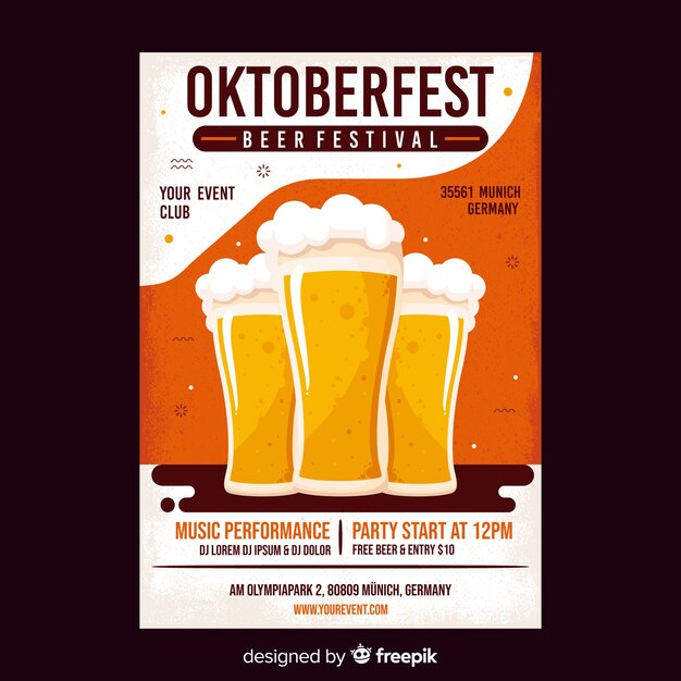 Flat design oktoberfest poster template