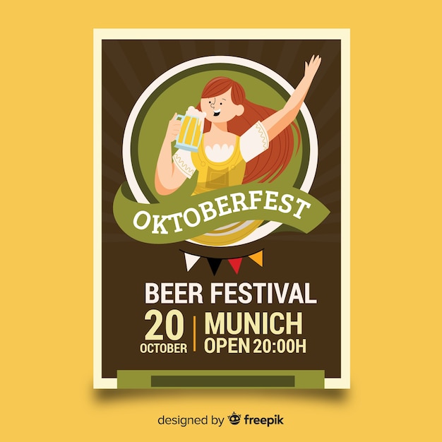 Flat design oktoberfest poster template