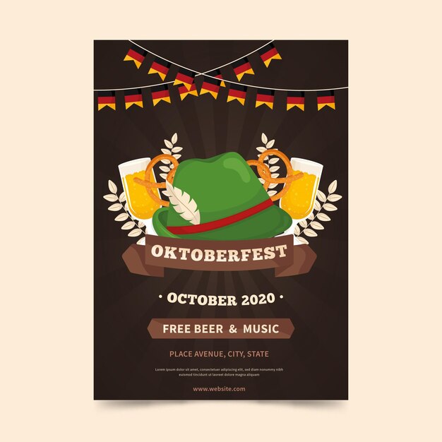 Free vector flat design oktoberfest poster template