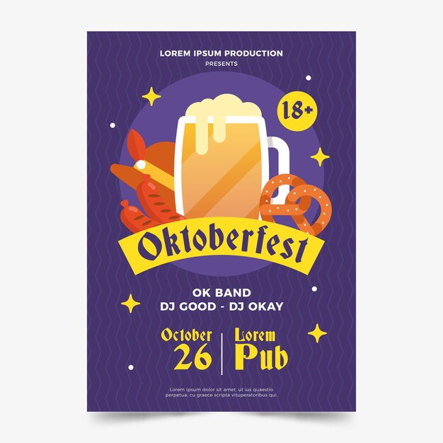 Flat design oktoberfest poster template