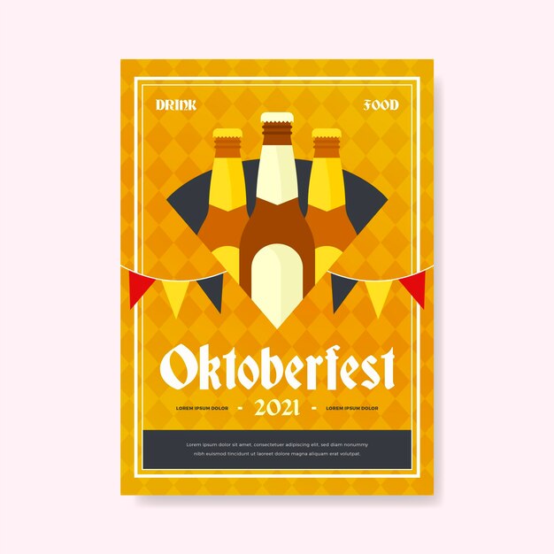 Плоский дизайн шаблона плаката Октоберфест