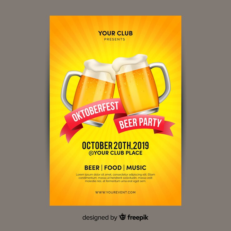 Free Vector flat design oktoberfest with beers poster template