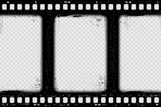 eps 10 vector vintage film strip frame isolated on transparent background.  35 mm width perforated emplty editable film, add any text, image.  Profesional cinematorgrafy tool. Small format photos film Stock Vector