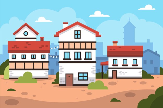 Flat design old village illustration