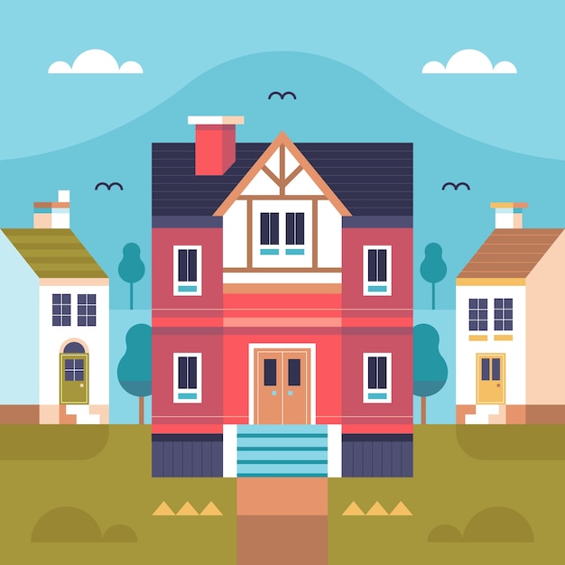 Free vector flat design old village illustration