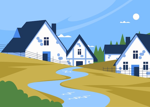 Flat design old village illustration