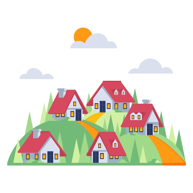 Flat design old village illustration