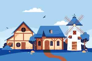 Free vector flat design old village illustration