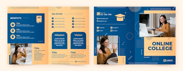 Vettore gratuito brochure universitaria online design piatto