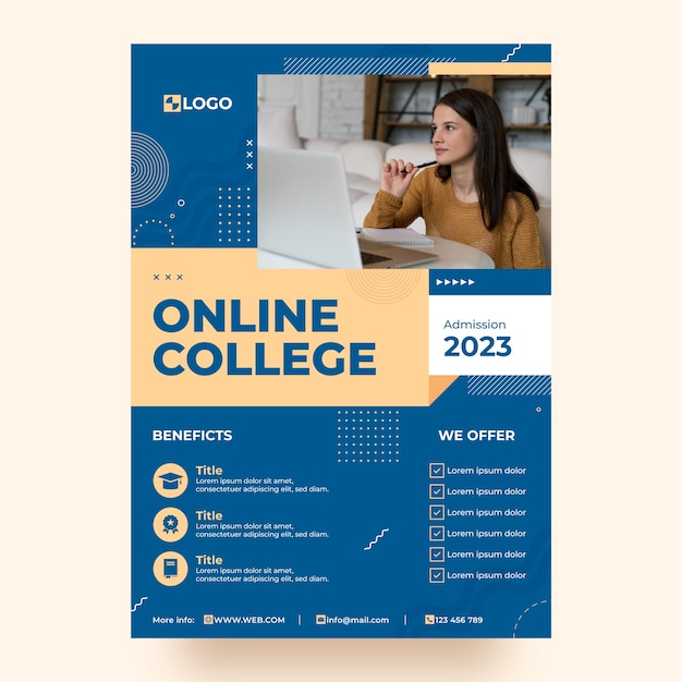 Flat design online college poster