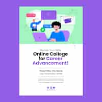 Free vector flat design online college  poster