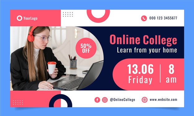 Free vector flat design online college webinar template