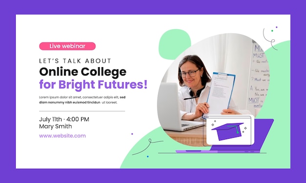 Free vector flat design online college webinar