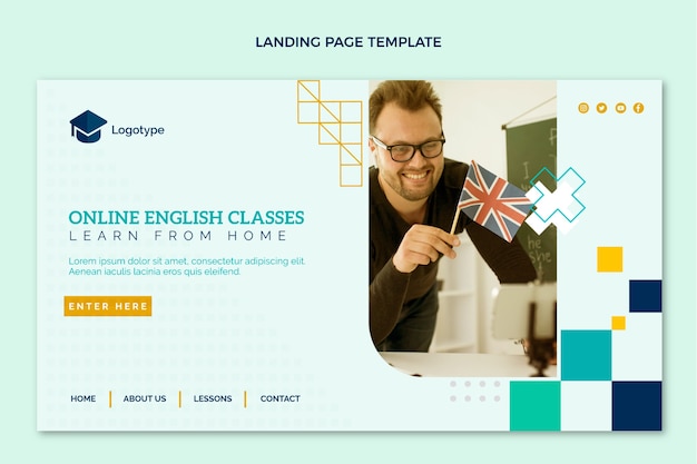 Free vector flat design online english lessons landing page