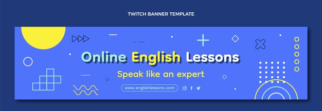 Flat design online english lessons twitch banner