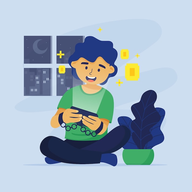 Flat design online games addiction illustration concept