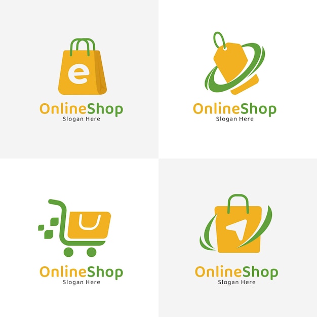 Collezione di logo del negozio online di design piatto