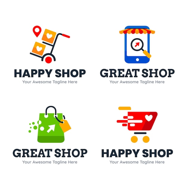 Плоский дизайн коллекции логотипов интернет-магазина