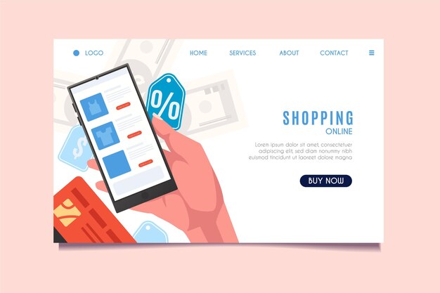 Flat design online shopping landing page template concept
