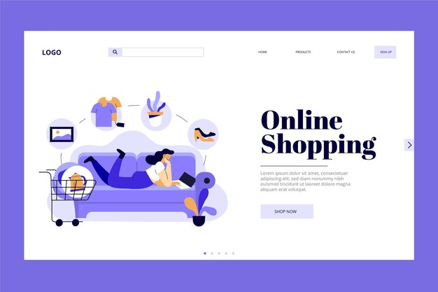 Vettore gratuito stile di modello di pagina di destinazione dello shopping online design piatto